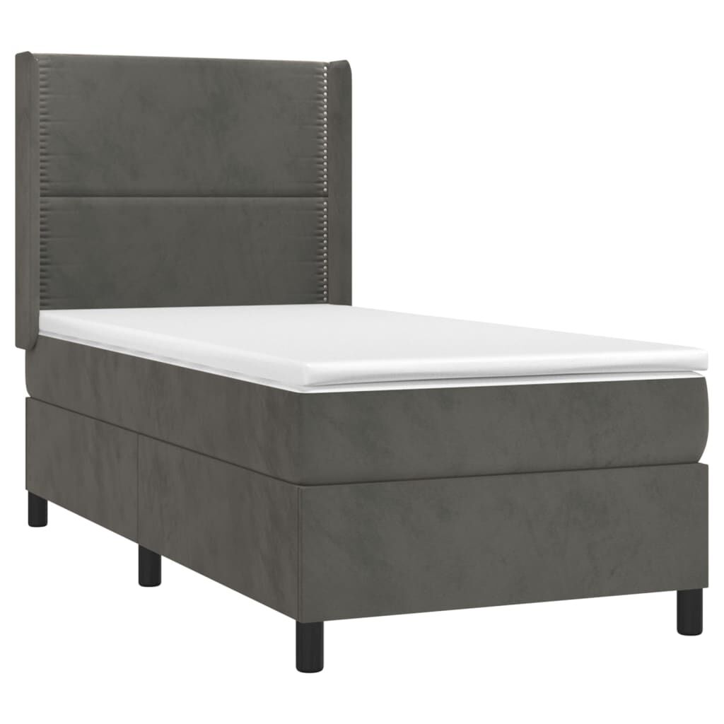 vidaXL Κρεβάτι Boxspring με Στρώμα Σκούρο Γκρι 90x190 εκ. Βελούδινο