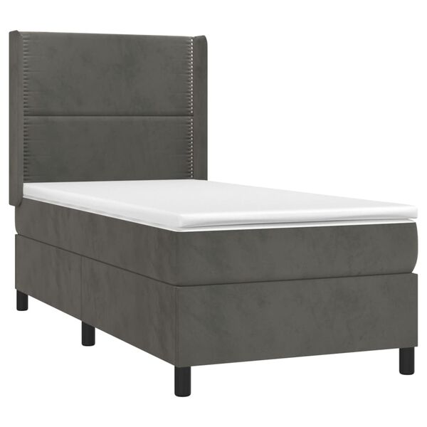 vidaXL Κρεβάτι Boxspring με Στρώμα Σκούρο Γκρι 90x190 εκ. Βελούδινο