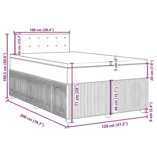 vidaXL Κρεβάτι Boxspring με Στρώμα Ροζ 120x200 εκ. Βελούδινο