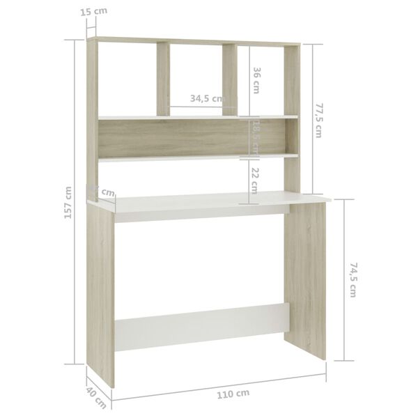 vidaXL Γραφείο με Ράφια Λευκό/Sonoma Δρυς 110x45x157 εκ. Μοριοσανίδα