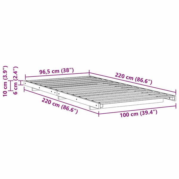 vidaXL Κρεβάτι δαπέδου Καφέ 100 x 220 cm Μασίφ ξύλο πεύκου