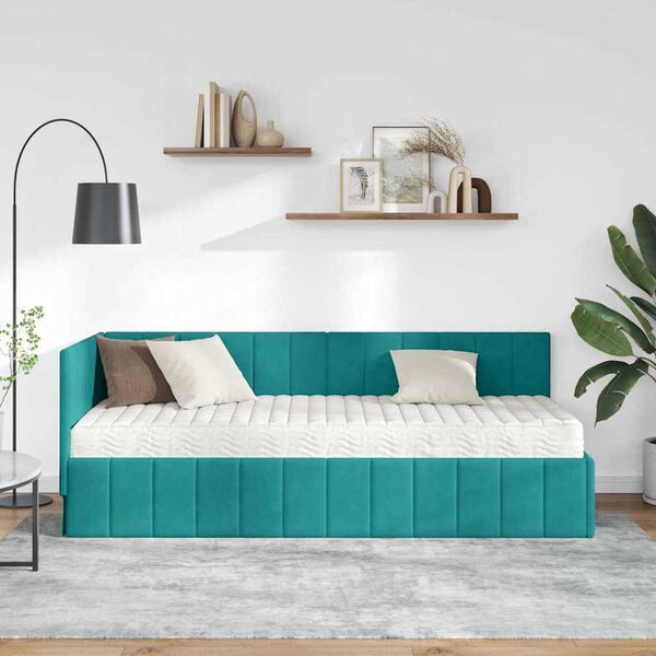 vidaXL Κρεβάτι Γωνίας με στρώμα Τιρκουάζ 80 x 200 cm Βελούδο