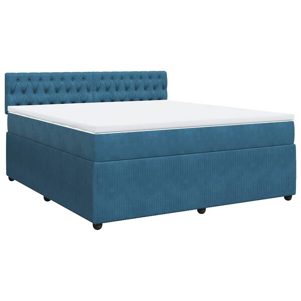 vidaXL Κρεβάτι Boxspring με Στρώμα Μπλε 180x200 εκ. Βελούδινο