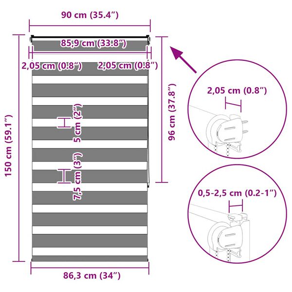 vidaXL Ζέβρα τυφλή Μαύρο Πλάτος υφάσματος 85,9 εκ. Πολυεστέρας