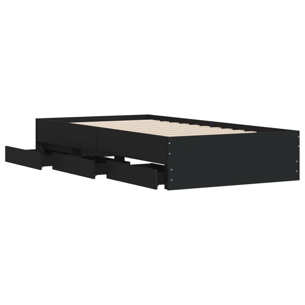 vidaXL Πλαίσιο Κρεβατιού με συρτάρια Μαύρο 90x200 εκ. Επεξεργ. Ξύλο