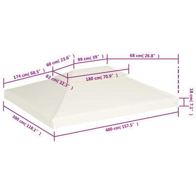 vidaXL Κάλυμμα Ανταλλακτικό για Κιόσκι 310 γρ./μ² Λευκό Κρεμ 3 x 4 μ.