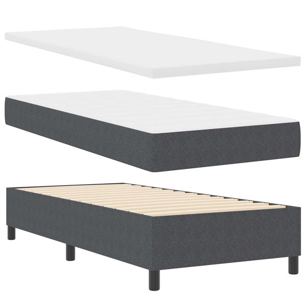 vidaXL Κρεβάτι Box Spring με Στρώμα & LED Σκούρο Γκρι 90x200 εκ Ύφασμα Κορντούρα