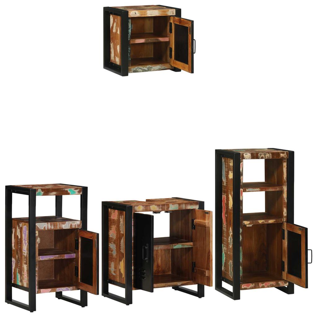 vidaXL Σετ Επίπλων Μπάνιου 4 pcs Πολύχρωμο Στερεό ανακτημένο ξύλο