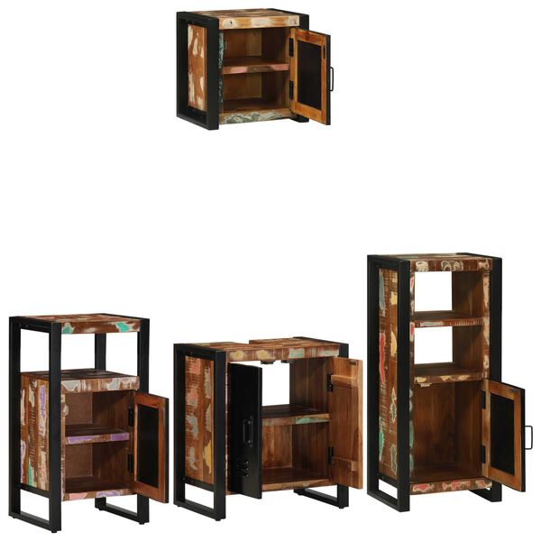 vidaXL Σετ Επίπλων Μπάνιου 4 pcs Πολύχρωμο Στερεό ανακτημένο ξύλο