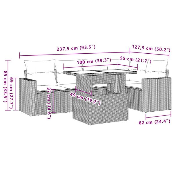 vidaXL Σετ Καναπέ Κήπου 6 τεμ. Μπεζ Συνθετικό Ρατάν με Μαξιλάρια