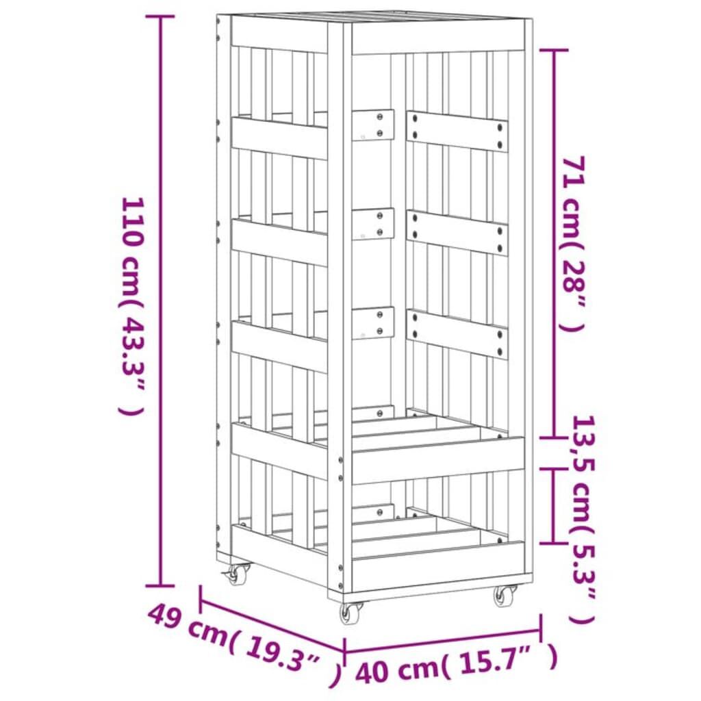 vidaXL Ξυλοθήκη με Τροχούς Μαύρη 40x49x110 εκ. από Μασίφ Ξύλο Πεύκου