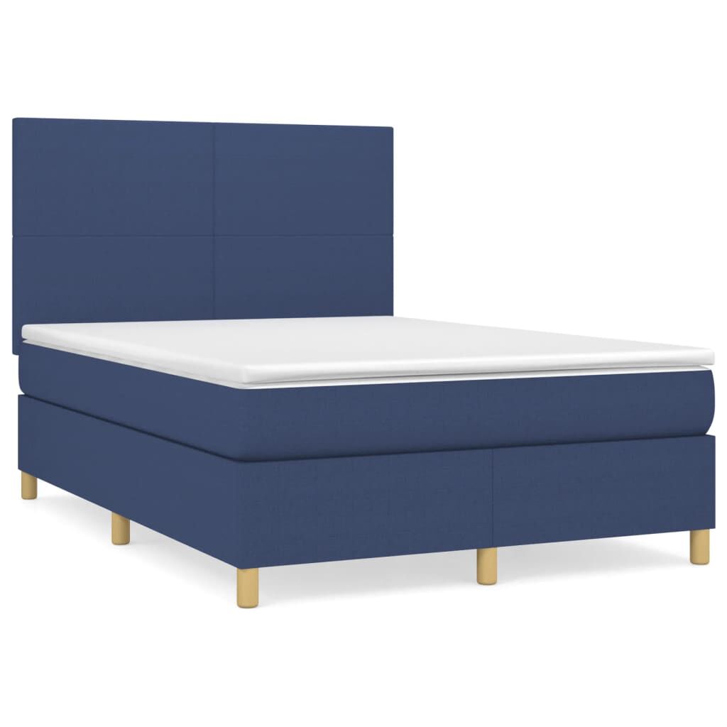 vidaXL Κρεβάτι Boxspring με Στρώμα Μπλε 140x200 εκ. Υφασμάτινο