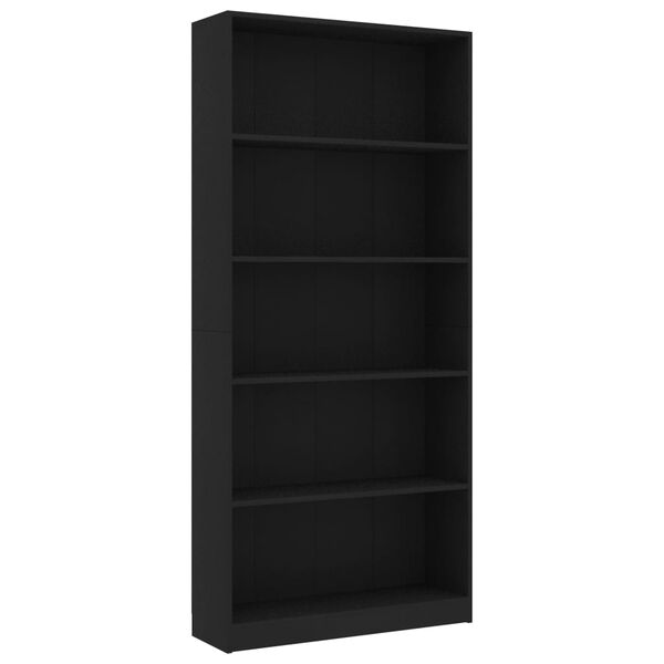 vidaXL Βιβλιοθήκη με 5 Ράφια Μαύρη 80 x 24 x 175 εκ. από Επεξ. Ξύλο