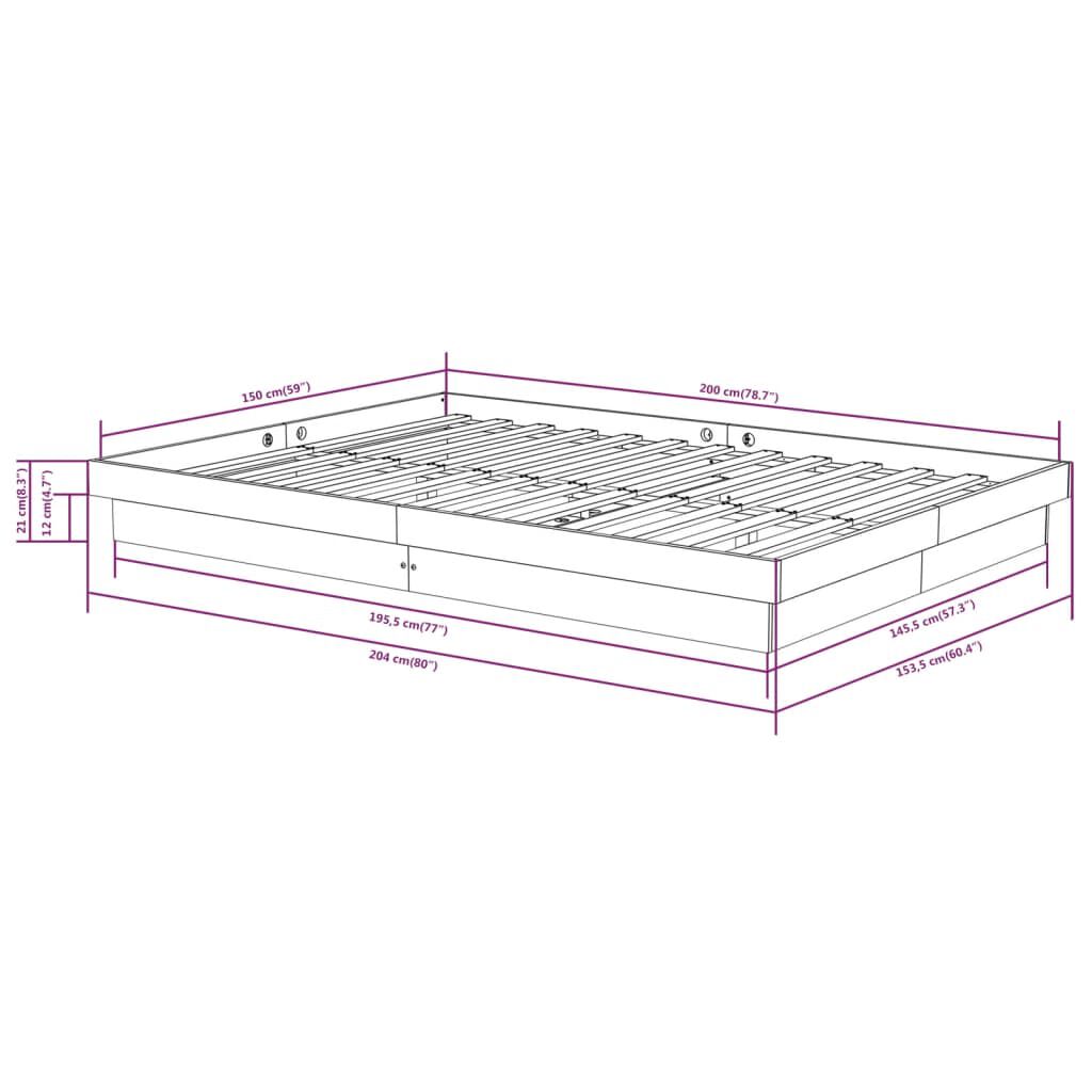 vidaXL Πλαίσιο Κρεβατιού Γκρι 150 x 200 εκ. Μασίφ Ξύλο King Size