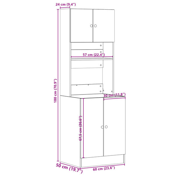 vidaXL Στήλη Κουζίνας Καφέ Δρυς 60x50x180 εκ. από Επεξεργασμένο Ξύλο