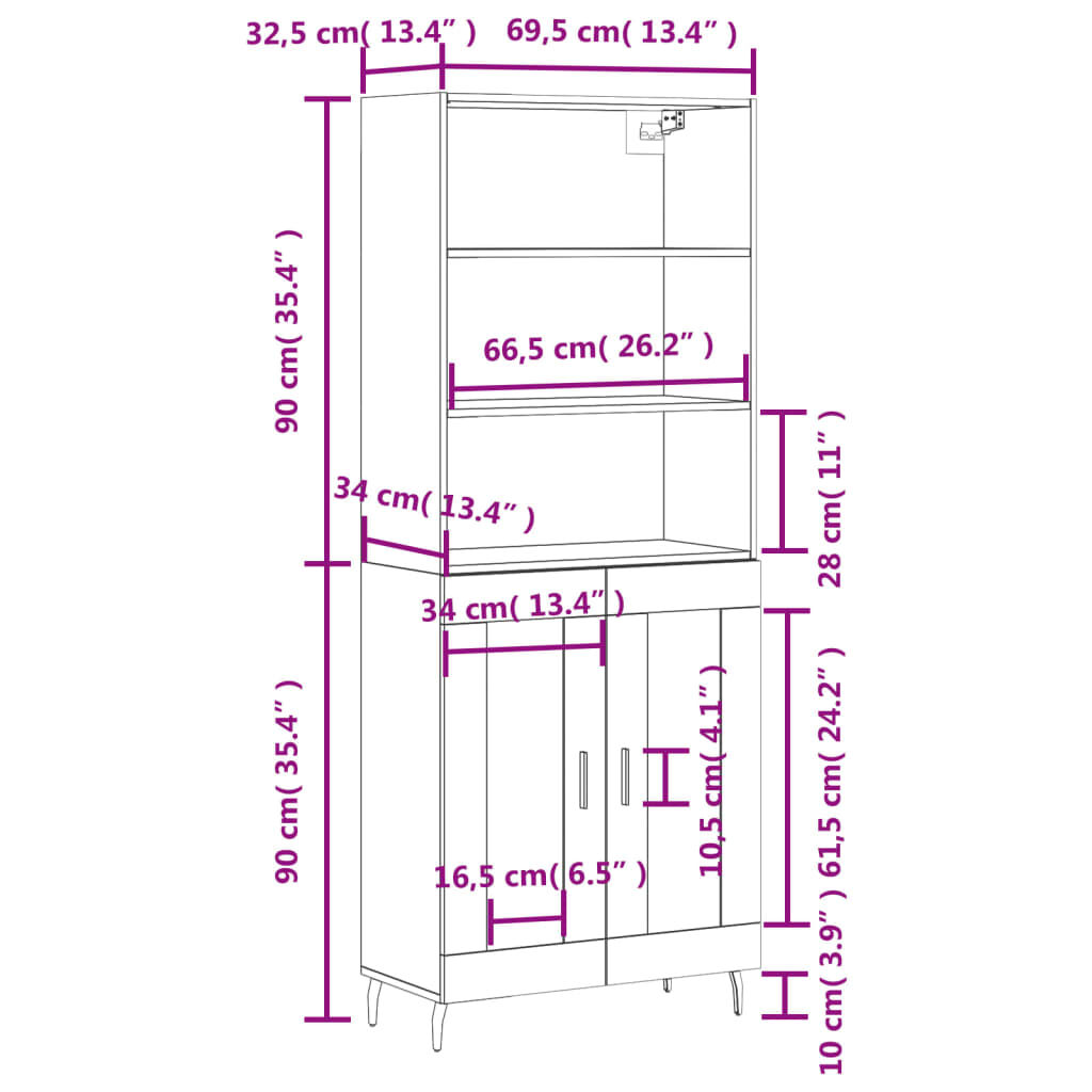 vidaXL Ντουλάπι Μαύρο 69,5x34x180 εκ. από Επεξεργασμένο Ξύλο
