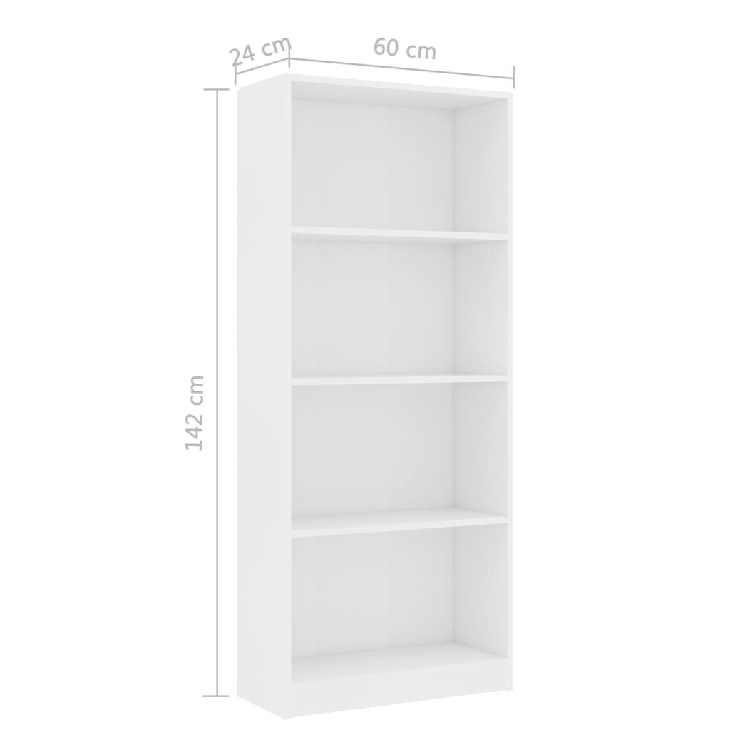 vidaXL Βιβλιοθήκη με 4 Ράφια Λευκή 60 x 24 x 142 εκ. από Επεξ. Ξύλο