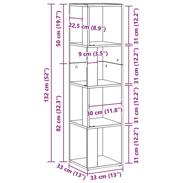 vidaXL Γωνιακά ράφια Μαύρη δρυς 33 x 33 x 132 εκ. Επεξεργασμένο ξύλο