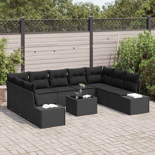 vidaXL Σετ Καναπέ Κήπου 10 pcs Μαύρο 289 x 209 x 85 εκ Πολυ ράταν