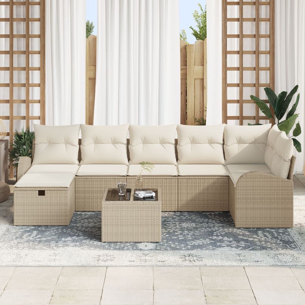 vidaXL Set Καναπέ 8 Τεμαχίων με Μαξιλάρια Μπεζ Πολυ Ρατάν