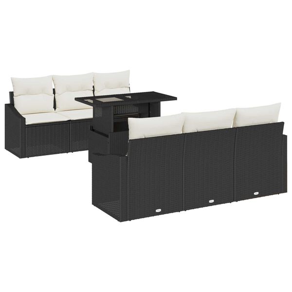 vidaXL Σετ Καναπέ Κήπου με αποθήκευση 7 pcs Μαύρο Πολυ ράταν