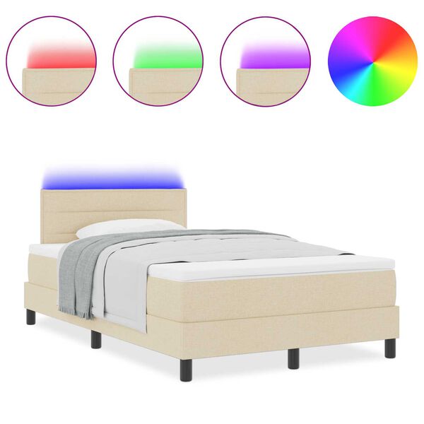 vidaXL Κρεβάτι με Βάση και Στρώμα & LED Κρέμα 120x200 εκ Υφάσματος