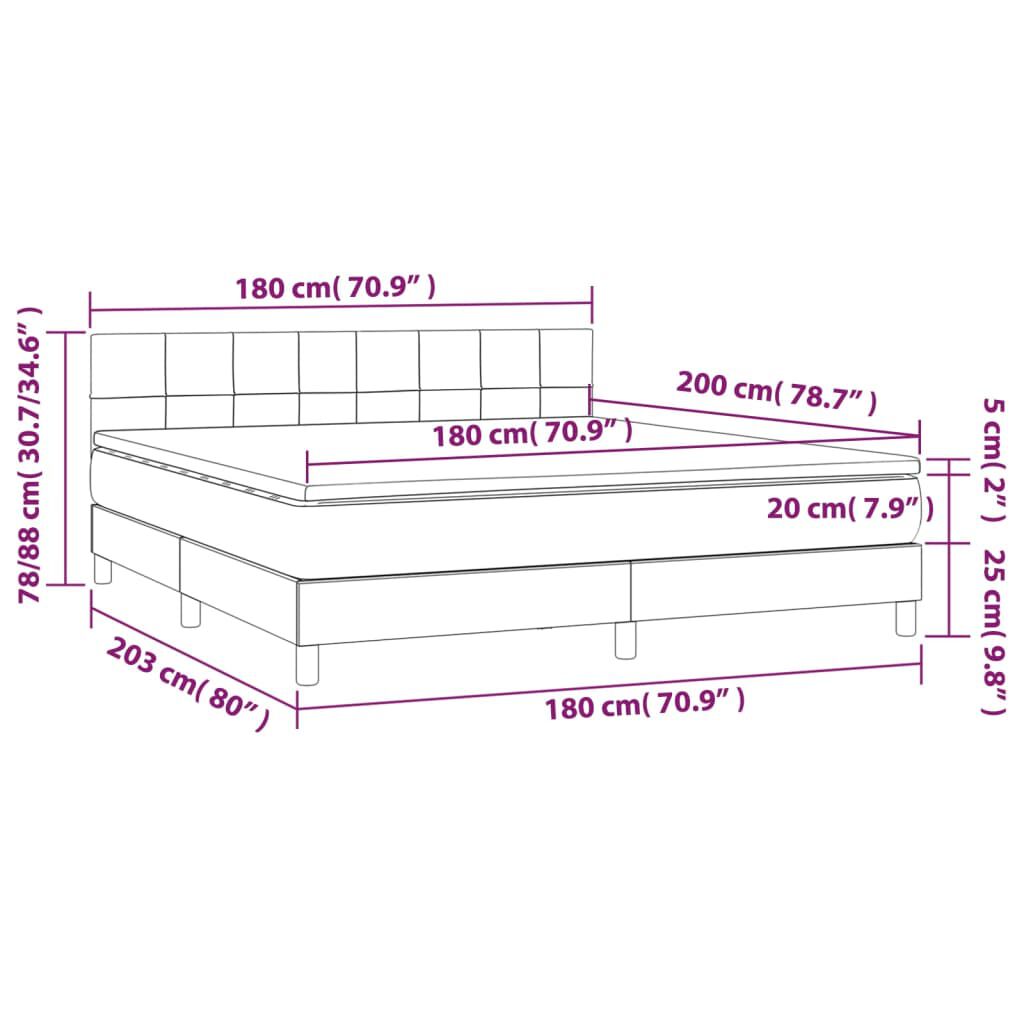 vidaXL Κρεβάτι Boxspring με Στρώμα & LED Μαύρο 180x200 εκ. Υφασμάτινο