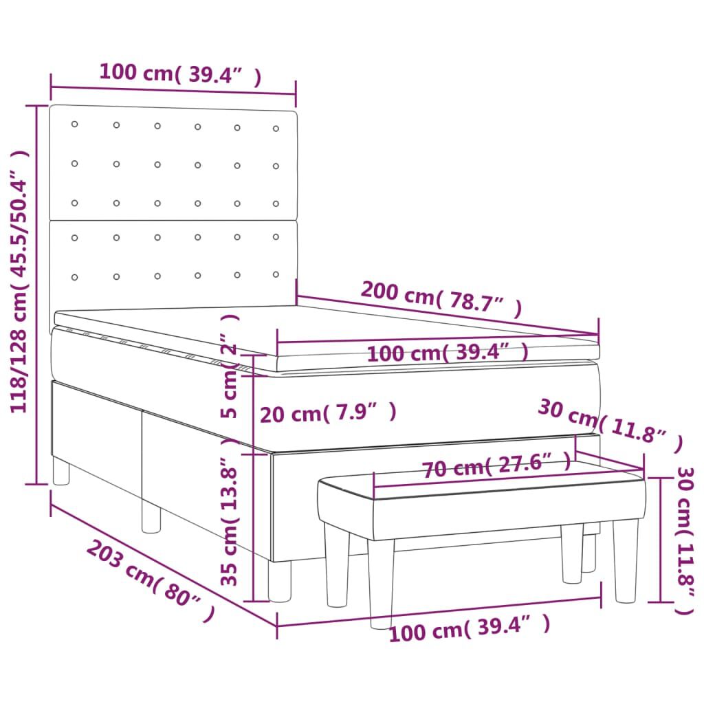 vidaXL Κρεβάτι Boxspring με Στρώμα Ανοιχτό Γκρι 100x200 εκ. Υφασμάτινο