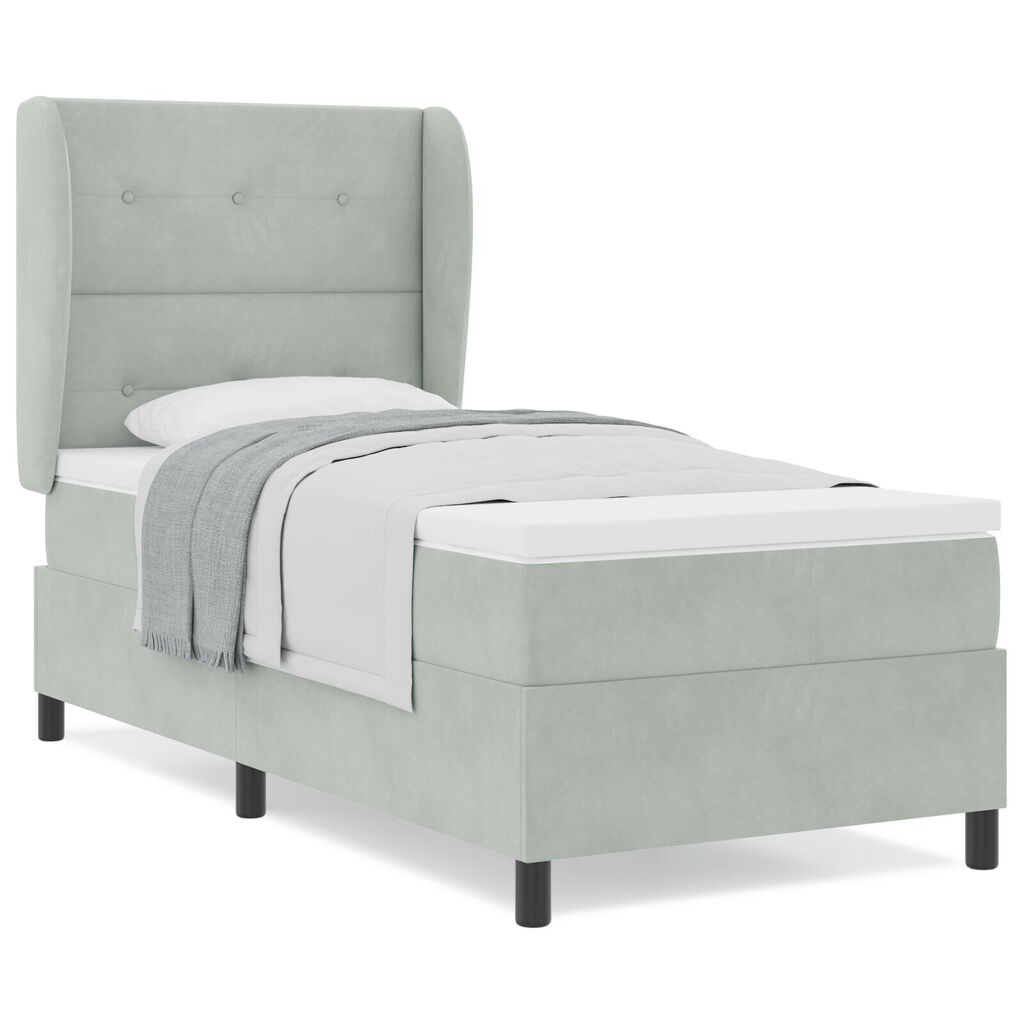 Κρεβάτι Box Spring με Στρώμα vidaXL Λαμπερό Γκρι 90x200 cm Βελούδο
