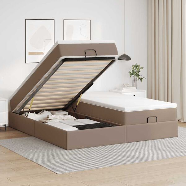 vidaXL Οθωμανικό κρεβάτι με στρώματα Cappucino 200x200cm Faux Leather