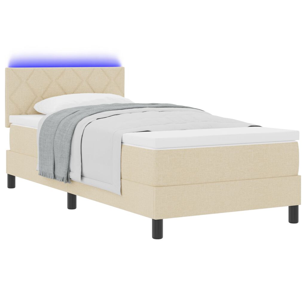vidaXL Κρεβάτι με Μοχλό και Στρώμα & LED Κρέμα 100x200 εκ. Υφασμάτινο