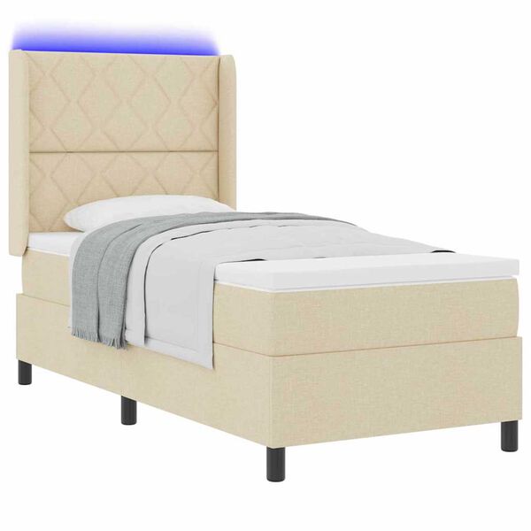 vidaXL Κρεβάτι με ελατήρια με στρώμα Κρεμ 100 x 200 cm ύφασμα