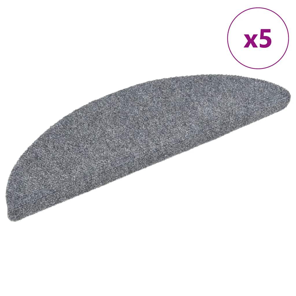 vidaXL Πατάκια Σκάλας Αυτοκόλ. 5 τεμ. Αν. Γκρι 56x17x3 εκ Βελονιασμένα