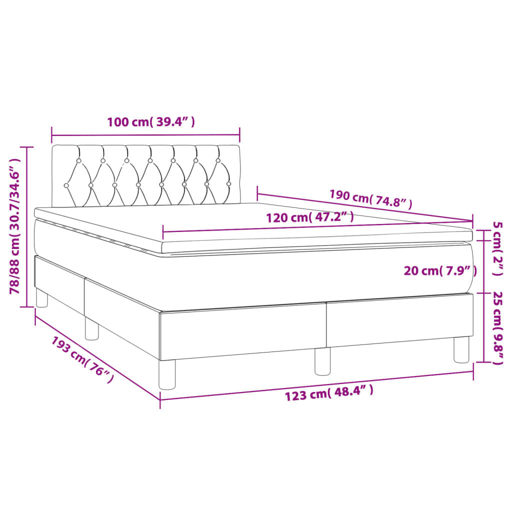vidaXL Κρεβάτι Boxspring με Στρώμα Σκούρο Πράσινο 120x190εκ. Βελούδινο