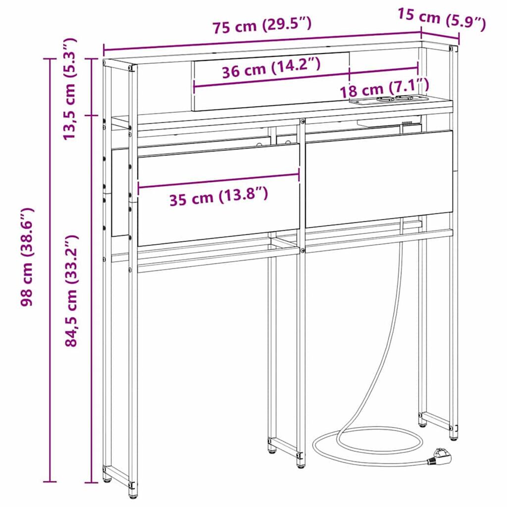vidaXL Κεφαλάρι Αποθήκης Καφέ δρυς 75 cm Επεξεργασμένο ξύλο