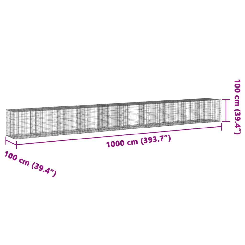 vidaXL Συρματοκιβώτιο με Κάλυμμα 1000x100x100 εκ Γαλβανισμένο Χάλυβα