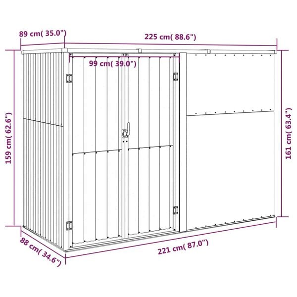 vidaXL Αποθήκη Εργαλείων Κήπου Ανθρακί 225x89x161 εκ. Γαλβαν. Ατσάλι