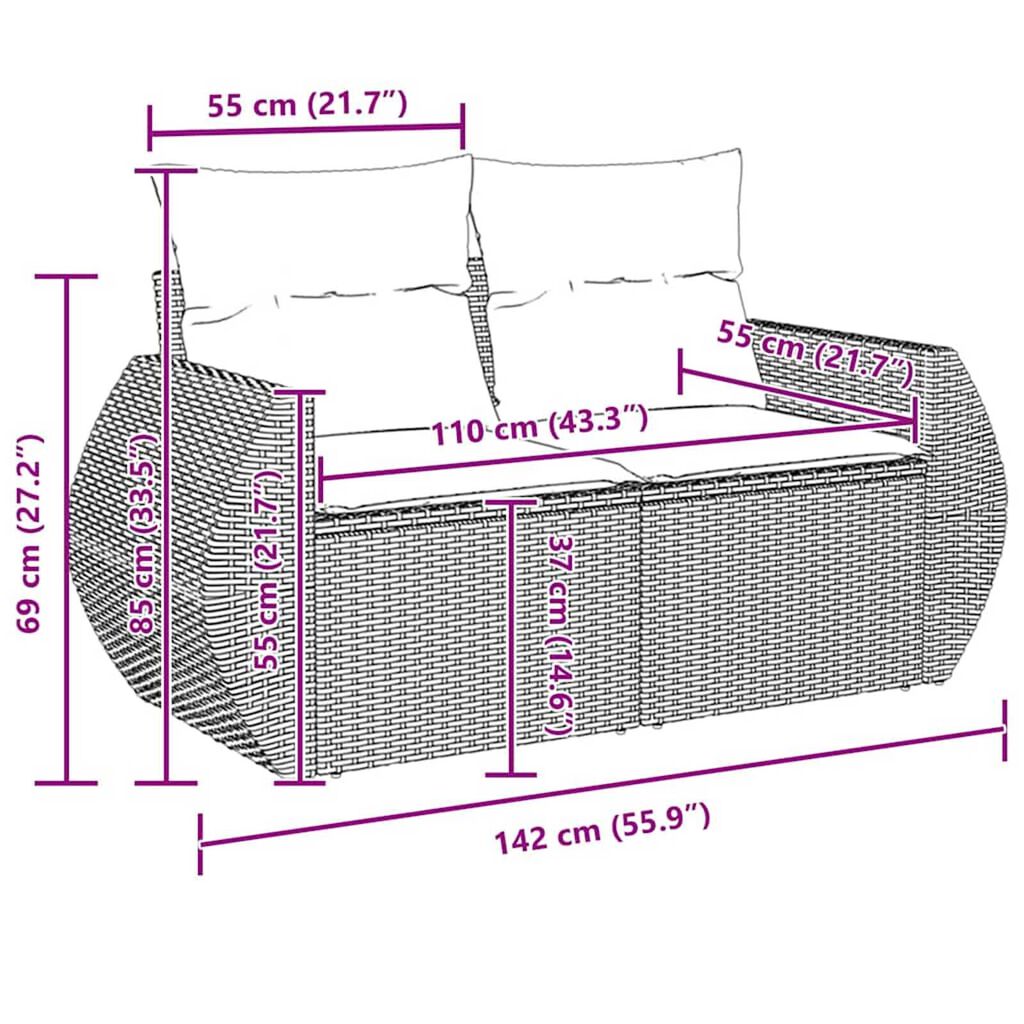 vidaXL Σετ Καναπέ Κήπου 11 pcs Γκρι συνθετικό ρατάν