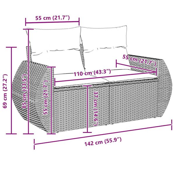 vidaXL Σετ Καναπέ Κήπου 11 pcs Γκρι συνθετικό ρατάν