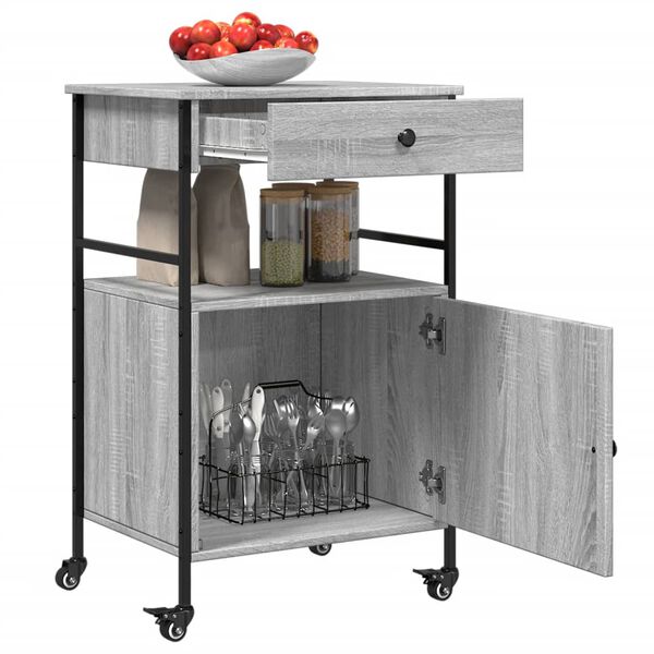 vidaXL Τρόλεϊ Κουζίνας Sonoma Γκρι 56x43x89,5 εκ. Επεξεργασμένο Ξύλο