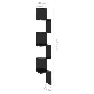 vidaXL Γωνιακή Ραφιέρα Τοίχου Γυαλ. Μαύρη 20x20x127,5 εκ. Μοριοσανίδα