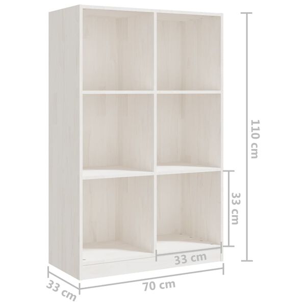 vidaXL Βιβλιοθήκη Λευκή 70 x 33 x 110 εκ. από Μασίφ Ξύλο Πεύκου
