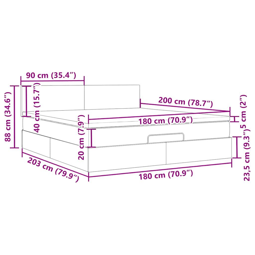 vidaXL Οθωμανικό κρεβάτι με στρώμα σκούρο γκρι 180x200cm ύφασμα