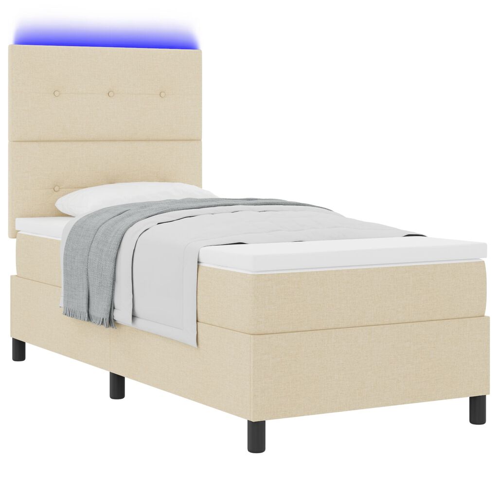 vidaXL Κρεβάτι Box Spring με στρώμα & LED μπεζ 100x200 εκ. Ύφασμα
