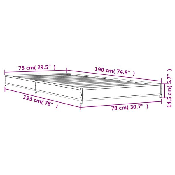 vidaXL Πλαίσιο Κρεβατιού Γκρι Sonoma 75x190 εκ. Επεξ. Ξύλο & Μέταλλο