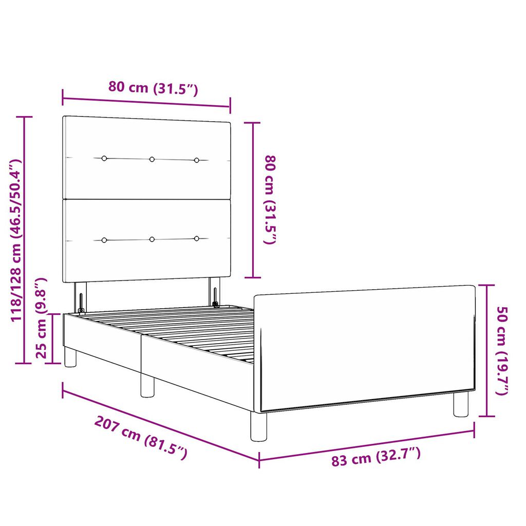 vidaXL Κρεβάτι με Γκρι Υφασμάτινη Κατασκευή 80x200 εκ.