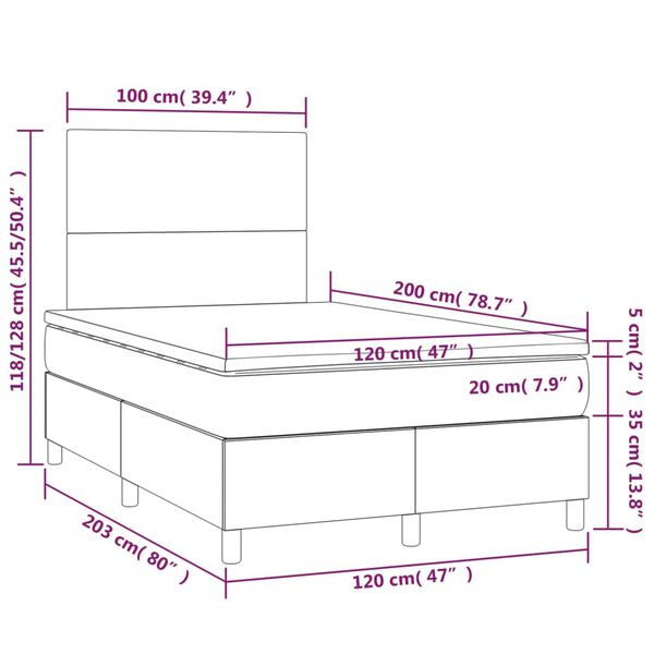 vidaXL Κρεβάτι Boxspring με Στρώμα & LED Σκ.Καφέ 120x200 εκ Υφασμάτινο