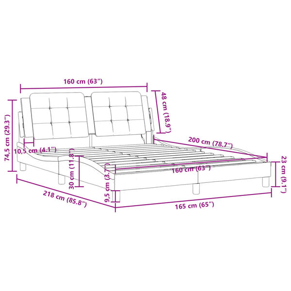 vidaXL Πλαίσιο Κρεβατιού με LED Λευκό/Μαύρο 160x200εκ. Συνθετικό Δέρμα