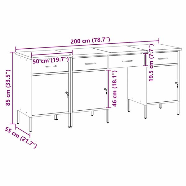 vidaXL Ντουλάπα Εργασίας με συρτάρι 4 pcs Μαύρο 200 x 55 x 85 εκ
