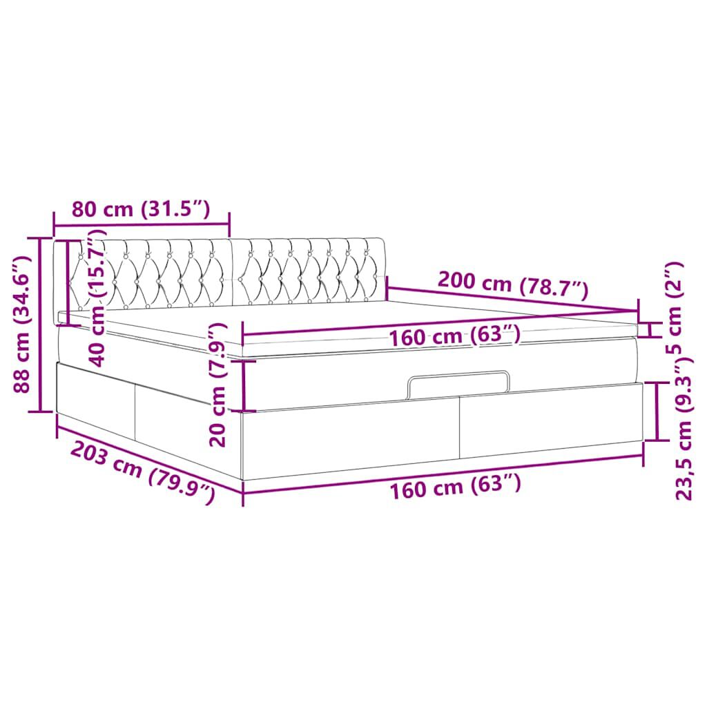 vidaXL Οθωμανικό κρεβάτι με στρώμα&LEDs Ανοιχτό γκρι 160x200cm Ύφασμα